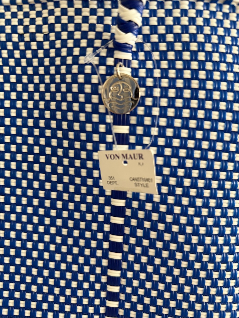 Canela Weaved Handcrafted Blue & White Weaved Tote Bag NEW - Picture 3 of 9